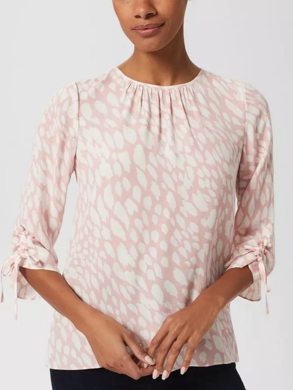 Hobbs London Cosette Blouse Top Pink White Ruched Sleeves Elegant Elevated 10